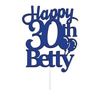 KreateSquare Personalised Happy Birthday Cake Topper | Custom Colour Any Name & Any Age Acrylic Cake Decoration for 1st 10th 16th 18th 20th 21st 30th 40th (Navy Blue)