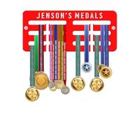 KreateSquare Personalised Medal Hanger for Any Sport | Sturdy 3-Row Medal Display Rack Made from 3mm Acrylic | Customised with Name Only | Ideal Wall & Bedroom Decoration (Red)