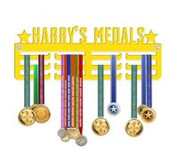 KreateSquare Personalised Medal Hanger for Any Sport | Sturdy 3-Row Medal Display Rack Made from 3mm Acrylic | Customised with Name Only | Ideal Wall & Bedroom Decoration (Yellow)