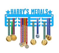 KreateSquare Personalised Medal Hanger for Any Sport | Sturdy 3-Row Medal Display Rack Made from 3mm Acrylic | Customised with Name Only | Ideal Wall & Bedroom Decoration (Blue)