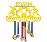 KreateSquare Personalised Medal Hanger for Football | Durable Medal Display Rack Made from 3mm Acrylic | 2 Row Medal Rack Personalised with Name | Perfect Wall & Bedroom Decor (Yellow)