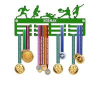 KreateSquare Personalised Medal Hanger for Football | Sturdy 3-Row Medal Display Rack Made from 3mm Acrylic | Customised with Your Name | Ideal Wall & Bedroom Decoration (Green)