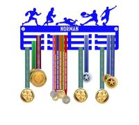 KreateSquare Personalised Medal Hanger for Football | Sturdy 3-Row Medal Display Rack Made from 3mm Acrylic | Customised with Your Name | Ideal Wall & Bedroom Decoration (Royal Blue)