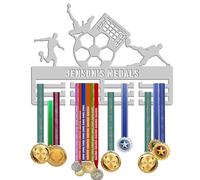 KreateSquare Personalised Medal Hanger for Football | Sturdy 3-Row Medal Display Rack Made from 3mm Acrylic | Customised with Your Name | Ideal Wall & Bedroom Decoration (Light Grey)