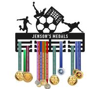 KreateSquare Personalised Medal Hanger for Football | Sturdy 3-Row Medal Display Rack Made from 3mm Acrylic | Customised with Your Name | Ideal Wall & Bedroom Decoration (Black)