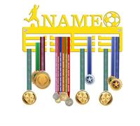 KreateSquare Personalised Medal Hanger for Football | Sturdy 3-Row Medal Display Rack Made from 3mm Acrylic | Customised with Your Name | Ideal Wall & Bedroom Decoration (Black) (Yellow)