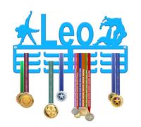 KreateSquare Personalised Medal Hanger for Karate | Strong Trophy Display Rack Made from 3mm Acrylic | 3 Row Medal Holder Personalised with Name | Ideal Wall & Bedroom Decoration (Blue)