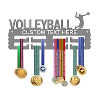 KreateSquare Personalised Medal Hanger for Volleyball | Strong Trophy Display Rack Made from 3mm Acrylic | 2 Row Medal Holder Personalised with Any Text | Ideal Wall & Bedroom Decoration (Dark Grey)
