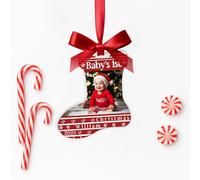 KreateSquare Personalised Photo Christmas Bauble for Baby's First Christmas with Customised Name and Red Ribbon Socks Shaped Baubles | Celebrate Love & Togetherness - Custom Xmas Ornament Keepsake