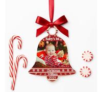 KreateSquare Personalised Photo Christmas Bauble for Baby's First Christmas with Customised Name and Red Ribbon Bell Shaped Baubles | Celebrate Love & Togetherness - Custom Christmas Ornament Keepsake