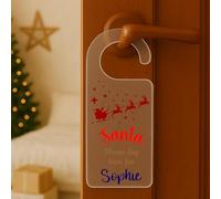 KreateSquare Personalised Santa Please Stop Here Door Hanger, Custom Name Christmas Sign for Kids & Families, Festive Christmas Eve Door Decoration, Wooden, White & Clear Acrylic Unique Gift UK