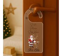 KreateSquare Personalised "Santa Please Stop Here" Door Hanger, Custom Name Christmas Sign for Kids & Families, Festive Christmas Eve Door Decoration, Wooden, White & Clear Acrylic Unique Gift UK