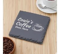 KreateSquare Personalised Slate Coaster - Custom Name Coffee Theme Square 100mm Natural Stone Drinks Coaster | Handmade Gift for Home, Kitchen, Bar, Weddings, Couples, Birthdays & Christmas