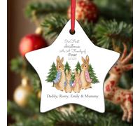 KreateSquare Personalised Star Bauble Custom Text Ceramic Tree Ornament | Solid white ceramic, 8.9cm (3.5"), 3mm profile, 50g. Pre-attached gold cord loop. Fade-resistant custom text print.