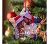 KreateSquare Personalised Star Bauble Custom Text Ceramic Tree Ornament | Solid white ceramic, 8.9cm (3.5"), 3mm profile, 50g. Pre-attached gold cord loop. Fade-resistant custom text print.