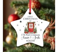 KreateSquare Personalised Star Bauble Custom Text Ceramic Tree Ornament | Solid white ceramic, 8.9cm (3.5"), 3mm profile, 50g. Pre-attached gold cord loop. Fade-resistant custom text print.