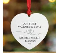 KreateSquare Personalised Valentine’s Day Photo Bauble - Custom Heart Ornament with Name - Romantic Couple Gift, Our First Valentine Keepsake, Hanging Ceramic Decoration for Him Her (Design-5, Heart)