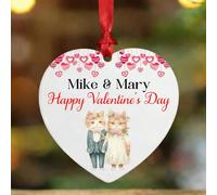 KreateSquare Personalised Valentine’s Day Photo Bauble - Custom Heart Ornament with Name - Romantic Couple Gift, Our First Valentine Keepsake, Hanging Ceramic Decoration for Him Her (Design-4, Heart)