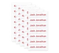 KreateSquare Personalized Iron on Name Tags Clothing Labels | Customizable Kids Name Tag Stickers with Cute Symbols | Gentle with Kids Skin | Suitable for School Uniform, Office Tags (Red, 50)