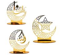 KreateSquare Ramadan Moon & Star Decorations - 3 PCs Eid & Ramadan Mubarak Decorations, Gold Islamic Tabletop Decor for Home, Party, Dinner, Mosque, Festival Display (Design-3)