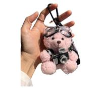 KREATIONS Camera Bear Teddy Bear Keyring Partner Bag Pendant, Space mirror camera dust bear, can flash, lanyard style, S