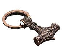 KREATIONS Mjolnir Thor Hammer Keyring, Viking Amulet Jewellery Men, Red bronze-green, S