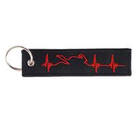 KREATIONS Motorcycle Car Keyring with Embroidery, White on Black, red-heart electrocardiogram, S