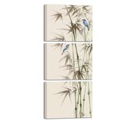 KREATIVE ARTS 3 Piece Bamboo Canvas Wall Art Set Zen Print with American Robin Bird Chinese Painting Triptych Botanical Plant Artwork Asian Wall Decor for Yoga Spa Each Panel 12x16