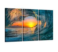 Kreative Arts Large 3 Pieces Canvas Prints Wall Art Sunset Sea Water Ocean Wave Pictures Paintings Modern Stretched and Framed Seascape Giclee Artwork Ready to Hang for Living Room Home Decorations