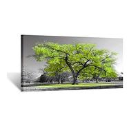 KREATIVE ARTS Wall Art Living Room Simple Life Lime Green Tree Landscape Painting Office Wall Decor Single Pieces Canvas Prints Ready to Hang Home Decoration Black White Works Art 20x40in