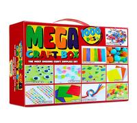 KreativeKraft Arts and Crafts for Kids 1000+ Pieces - Pom Poms, Pipe Cleaners, Tissue Paper, Gem Stickers, Shredded Paper, Craft Sticks - Art Supplies Craft Kits for Kids