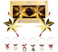 KreativeKraft Christmas Crackers 6 Pack, Wine Glass Charms Inside, Gold or Silver or Festive Glass Markers, Party Hats & Jokes, Xmas Festive Decor (Gold Star)