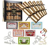 KreativeKraft Christmas Crackers, Pack of 6 Festive Crackers with Gifts Toys Jigsaw Puzzles or Kazoo Xmas Holiday Family (Black Puzzle)