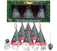 KreativeKraft Christmas Crackers Pack of 6, Tree Shaped with Cookie Cutters, Tea Strainer & More Inside, Paper Hats & Jokes, Xmas Festive Decor