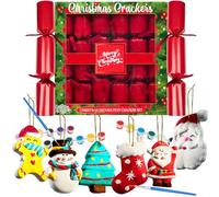 KreativeKraft Luxury Christmas Crackers, 6 Pack Deluxe Xmas Crackers with Paint Your Own Christmas Tree Decorations, Fun Novelty Party Table Decor (Red DIY Ornament)