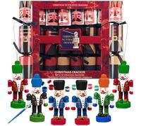 KreativeKraft Luxury Christmas Crackers, 6 Pack Deluxe Xmas Crackers with Paint Your Own Nutcracker Xmas Tree Decorations, Fun Novelty Table Decor (Multi DIY Nutcracker)
