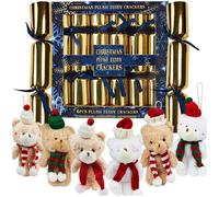 KreativeKraft Luxury Christmas Crackers, Set of 6 Deluxe Xmas Crackers, Plushies Hanging Xmas Tree Ornaments, Fun Novelty Party Gifts Christmas Decor (Gold)