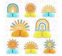Kreatwow 8PCS Here Comes the Sun Baby Shower Honeycomb CenterpieceHere Comes the Sun Baby Shower Decoration for Boys Sunshine Theme Table Decorations Honeycomb Centerpieces for Gender Reveal