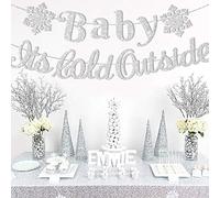 Kreatwow Baby It's Cold Outside Decorations Banner for Boy Girl Winter Gender Reveal Winter Onederland Baby Shower Decorations Snowflake Garland Glitter Silver