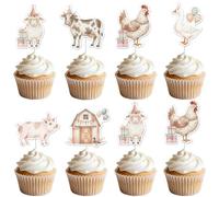Kreatwow Boho Farm Birthday Decorations Farm Animals Cupcake Toppers 36Pcs Boho Chicken Silly Goose Cow Pig Sheep Cupcake Topper Picks for Birthday Baby Shower Barnyard Animal Theme Cake Decoration