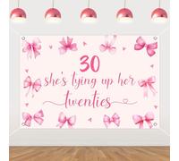 Kreatwow Bow 30th Birthday Decoration Pink She's Tying Up Her Twenties Backdrop Banner 4.92x3.28ft 30th Birthday Decoration Pink Bow Party Decor Cheers to 30 Decor for Her Rip 20s Celebration