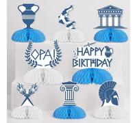 Kreatwow Greek Mythology Honeycomb Centrepieces, Blue White Birthday Decor | 8-pack set, Ancient Greece theme, Blue & white design, Boys girls 1st 2nd 3rd birthday, Toga party, Table display decor