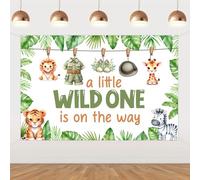 Kreatwow Safari Animal Baby Shower Decorations Safari Baby Shower Backdrop Banner 4.92x3.28ft A Wild One is On The Way Jungle Animal Birthday Decor Tropical Jungle Wild Forest Zoo Animals Party Decor