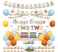 Kreatwow Train 2nd Birthday Decorations, Chugga Chugga Two Two Backdrop Set