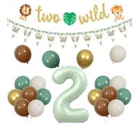 Kreatwow Two Wild Birthday Decorations Two Wild Banner Jungle Triangle Banner Safari 2nd Birthday Decorations Safari Animal Bunting Garland Animal Theme Zoo 2nd Bday Party