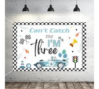 Kreatwow Vintage Race Car 3rd Birthday Decorations Can't Catch Me I'm 3 Backdrop Banner 4.92x3.28 Ft Racing Themed 3rd Birthday Decoration Race Car Photo Background Racing Third Bday Decor Blue