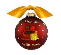 Krebs Glas Lauscha - Christmas Decoration / Christmas Tree Decoration Made of Glass - Motif: I Love You To The Moon And Back - in Brown Satin with Bow - Size: 8 cm