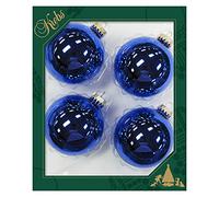 Krebs Glas Lauscha - Christmas Tree Decorations/Christmas Tree Baubles - Box of 4 Royal Blue Glass Baubles in a Size of 8 cm