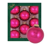 Krebs Glas Lauscha - Christmas Tree Decorations / Christmas Tree Baubles - Box of 8 Raspberry Red Glass Baubles in a Size of 7 cm