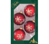Krebs Glas Lauscha Glass Christmas Tree Decoration Baubles Pack of 4 Red with Stars Mundgeblasener with Diameter Approx. 6.5 cm